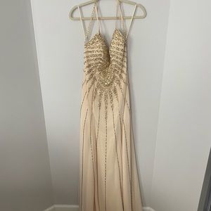 Cream beaded prom dress, size 6-8
